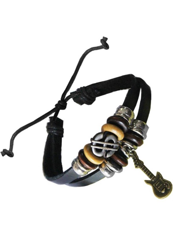 Black  Guitar Charm Fashion Art PU Leather Bracelets